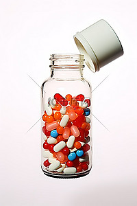 药罐倒入液体中的药丸