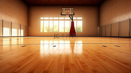 室内球场上篮球的 3d 渲染