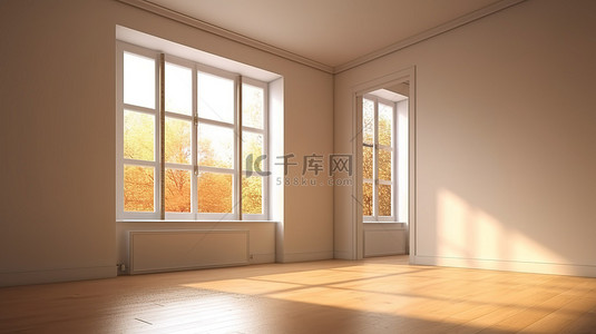 开窗换气背景图片_带开窗和剪切路径的房间的 3D 渲染