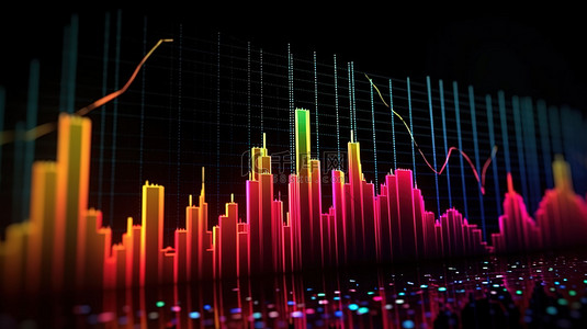 外汇图表的 3d 渲染显示市场波动和历史趋势以进行财务分析