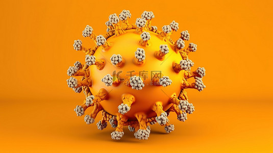 疫苗背景背景图片_孤立的黄色背景下抽象病毒模型的 3D 插图