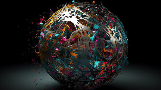 蓝色地球科技感背景图片_颜色混乱，具有抽象结构的 3D 渲染球体