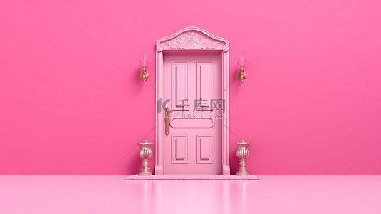 假日促销销售关闭粉红色背景上的门标签 3D 渲染网站横幅广告插图