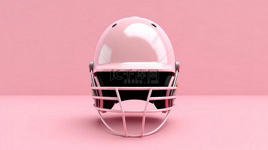 粉红色背景隔离 3D 板球头盔模型，具有逼真的设计