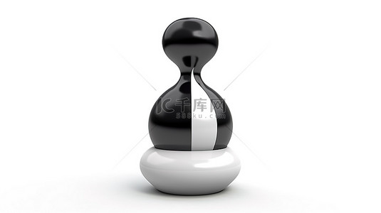 3d 倒置国际象棋棋子的插图在白色背景上孤立的黑白