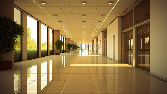 商务厅背景图片_具有照明反射和时尚设计的现代 3D 商务厅