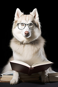 看书的蚕宝宝背景图片_狗戴着眼镜看书