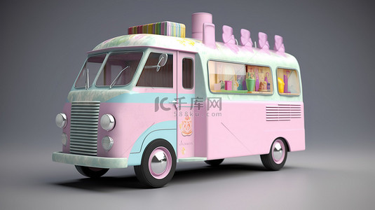 卡通冰淇淋店背景图片_3d 渲染中的冰淇淋卡车