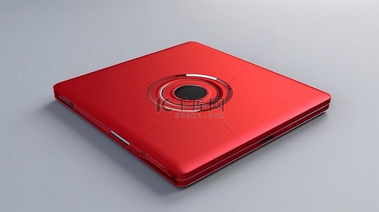 3D 渲染的红色笔记本电脑图标，带有财务符号，用于业务轮廓