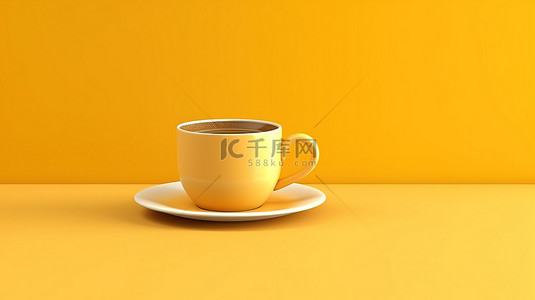 黄色背景下隔离的咖啡杯的真实 3D 渲染