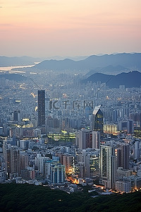 高路背景图片_韩国黄昏天际线 0073434 首尔城市天际线