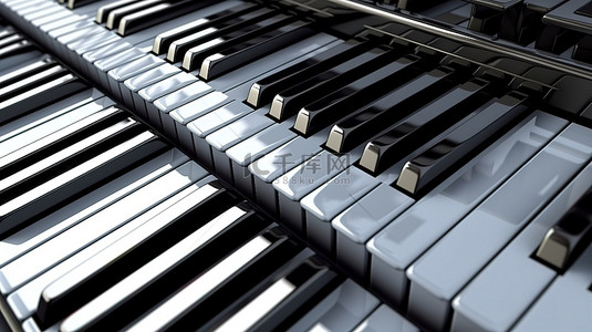 音符背景图片_3D 渲染中钢琴键的鸟瞰图