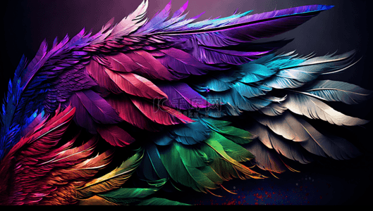 彩色翅膀渐变羽毛梦幻背景