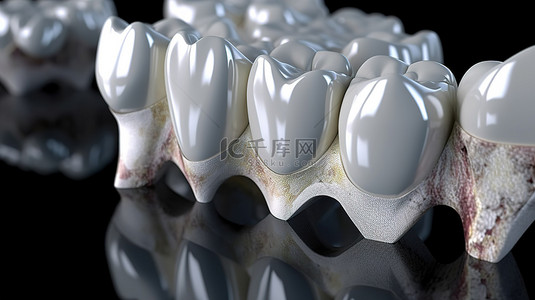 牙齿蛀牙背景图片_3D 渲染中完美的牙齿突出显示美白和修剪
