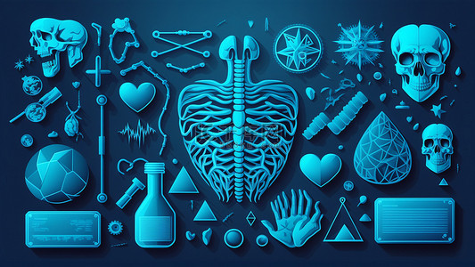 蓝色背景医疗背景图片_医学生物骨骼蓝色背景