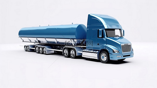 白色背景的 3D 渲染，配有蓝色卡车和用于运输赛艇的拖车