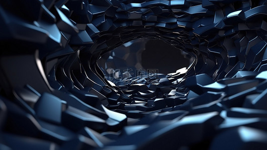 空旷空间黑暗背景下混沌 3D 结构中的未来形状