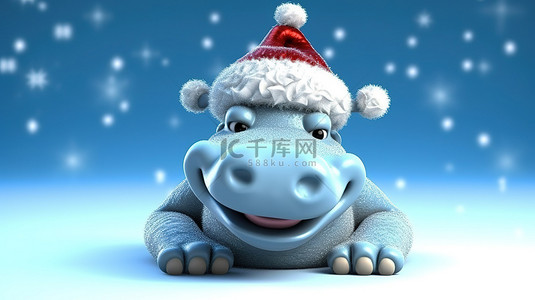 河马先生背景图片_戴着圣诞帽的快乐河马分享笑声
