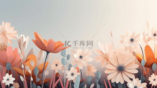 叶子和花背景背景图片_剪纸花卉植物时尚卡通广告背景