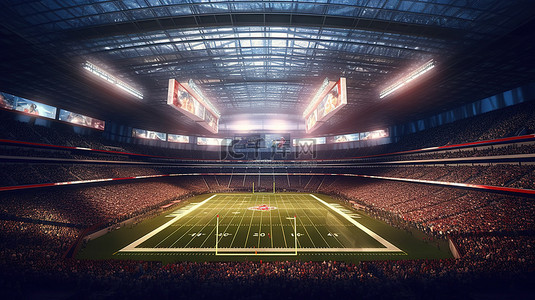 3D 渲染的美式足球场，具有戏剧性的触感