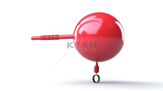 白色背景的 3D 插图，带有举重杆的红色气球
