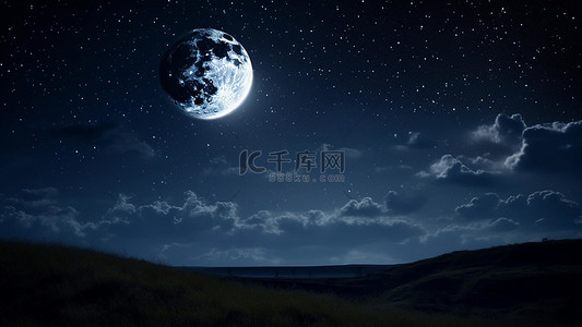 月亮星星云朵背景图片_月亮天空星系蓝天
