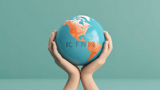 手势手部动作背景图片_全球慈善事业手握世界慈善球的 3D 插图