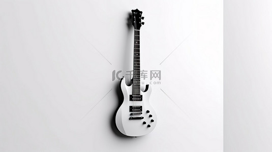 电吉他与单色扭曲六弦黑白背景 3d 渲染