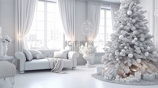 圣诞绿色背景背景图片_3D 渲染房间设计与节日圣诞装饰