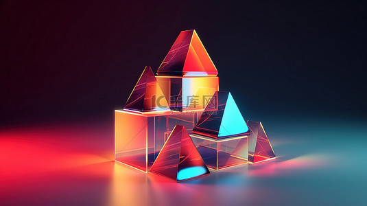 彩色时尚几何背景图片_全息形式的简单 3D 排列