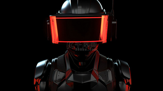 vr科技背景图片_未来派 3D 渲染红色立方体框架，黑色背景上带有黑色 VR 头盔