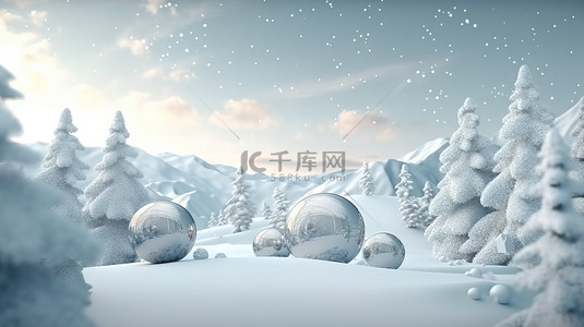 动态新年背景图片_雪山景观的动态 3D 插图与优雅的圣诞快乐文本冬季假期