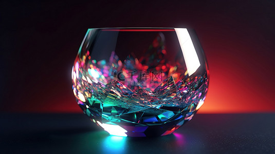 具有色散和虹彩效果的豪华 3d 玻璃物体逼真的光反射和现代背景