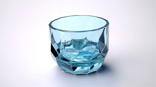 3D 渲染的多面玻璃在白色背景下充满水