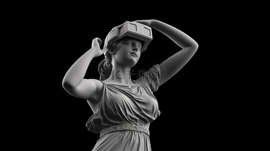 维纳斯背景图片_米洛维纳斯雕像进入虚拟现实耳机 3D 插图虚拟宇宙