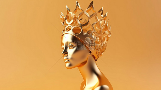 女王戴皇冠的皇家陛下 3D 渲染，以鲜艳的色彩插图