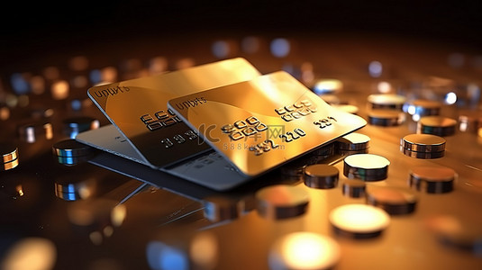 信用卡的 3D 插图与在线商业金融银行和购物的支付概念