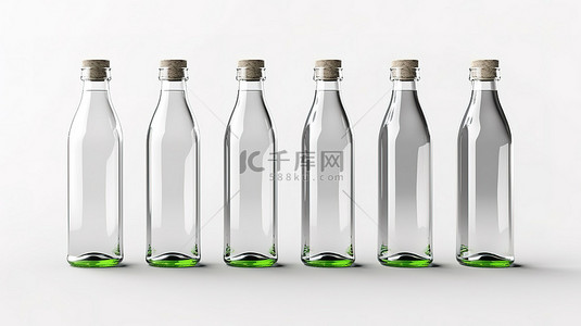 白色背景下矿泉水玻璃瓶的未标记 3D 渲染