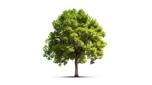 素描风景画背景图片_白色背景 3D 图形设计上枝繁叶茂的孤立落叶树