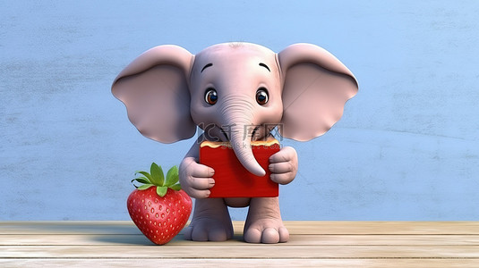 草莓插画背景图片_异想天开的 3D 大象，有草莓和空标志