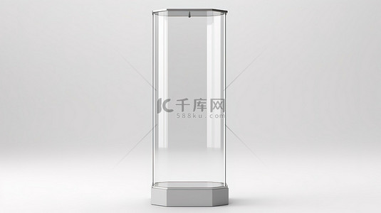 商店促销背景图片_用于在 3D 渲染的空白白色背景上进行促销的基座玻璃展示柜