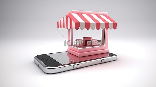 手机店铺背景图片_手机 3D 渲染，方便白色背景网上购物