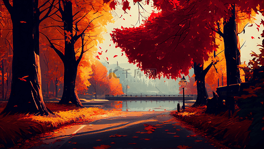 秋天落叶大树背景