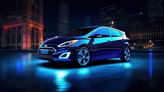 新一代时尚深蓝色电动城市掀背车的无限范围 3D 插图