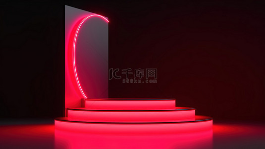 带发光霓虹灯的产品展示动态 3d 红色讲台
