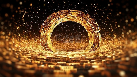 发光圆形背景图片_圆形空间中闪闪发光的金颗粒的 3d 渲染