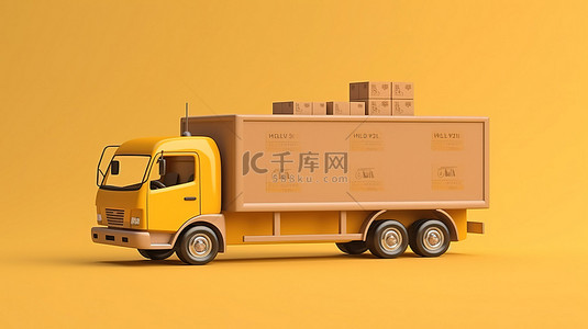 装载背景图片_装载包裹货箱的送货卡车的 3D 渲染