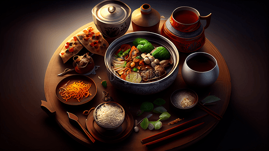 插画虾背景图片_食物美食火锅背景