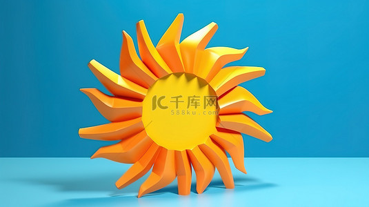 黄色太阳背景图片_3D 渲染的蓝色背景与低聚黄色太阳完美适合夏季概念