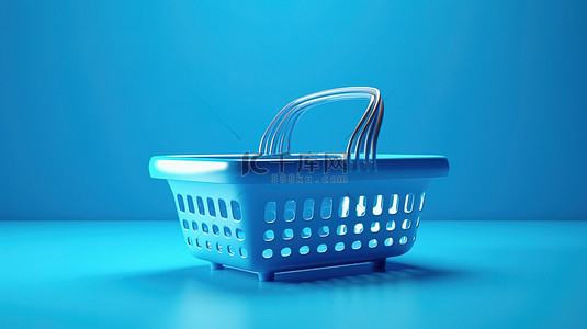 1 双色调风格 3D 渲染的简约蓝色杂货购物篮